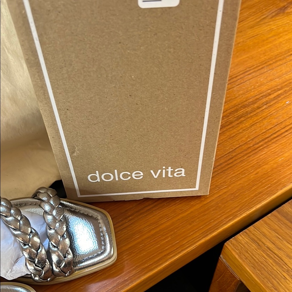 Dolce Vita Metallic Silver Braided Sandals Graphite - Picture 4 of 5